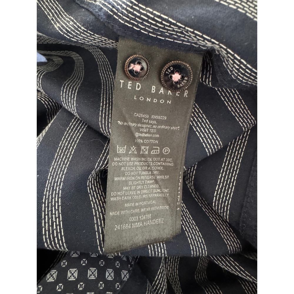 Ted Baker London Mens Navy Blue Stripe Short Sleeve Button Up Shirt Size XL - Picture 6 of 10